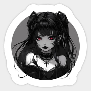 Gothic Anime Waifu Girl Round Design Sticker